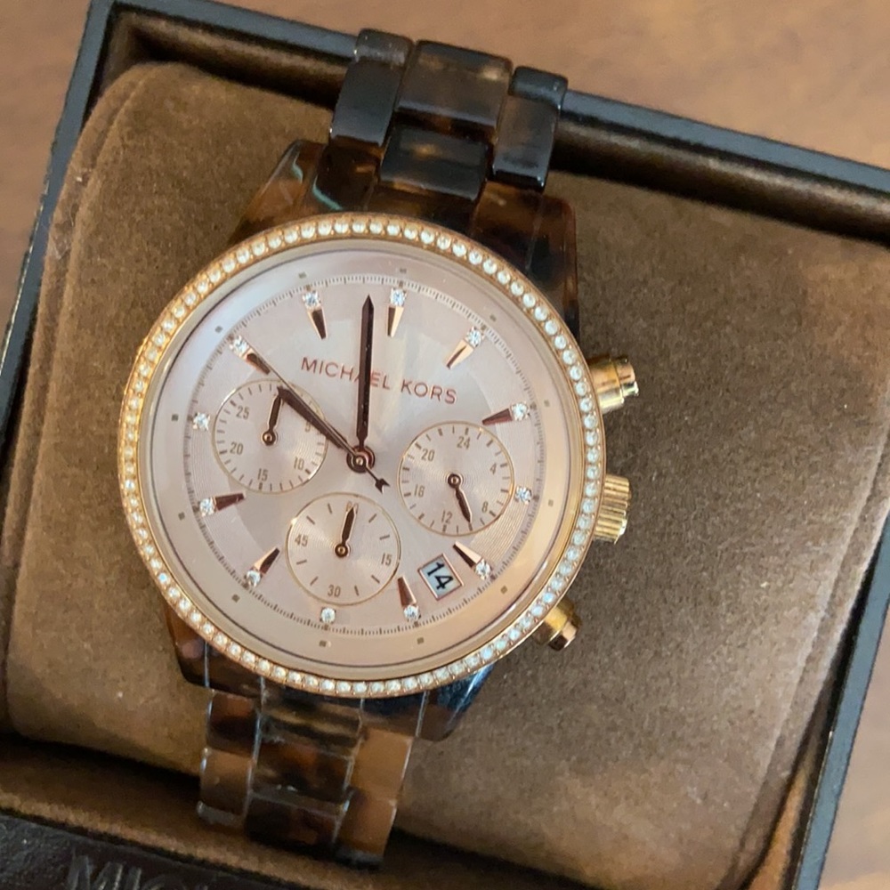 Michael Kors tortoise shell & rose gold watch